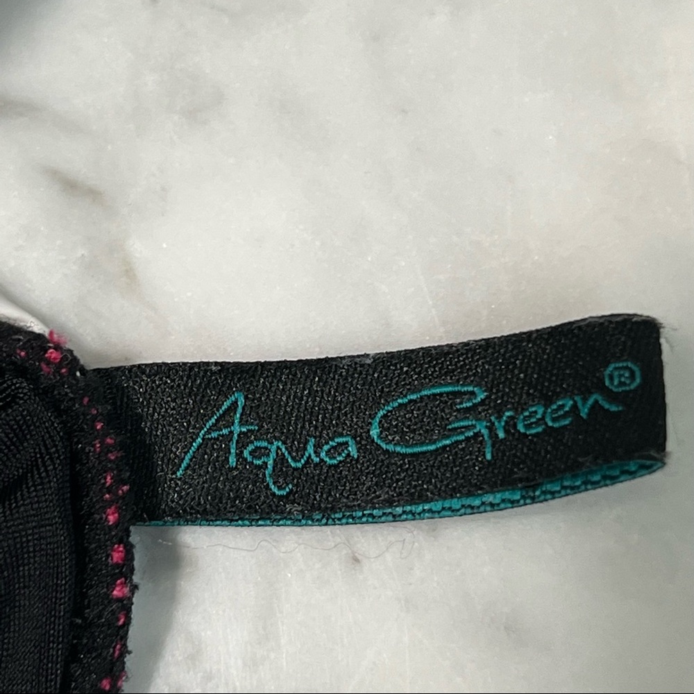 AQU GREEN Swimsuit Fuchsia Black Ruched Wrap Draped Overlay One Piece Sz… - Picture 6 of 9